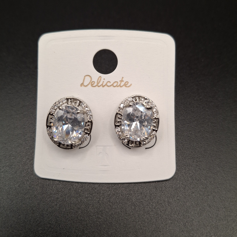 Delicates Silver Oval Crystal Earrings